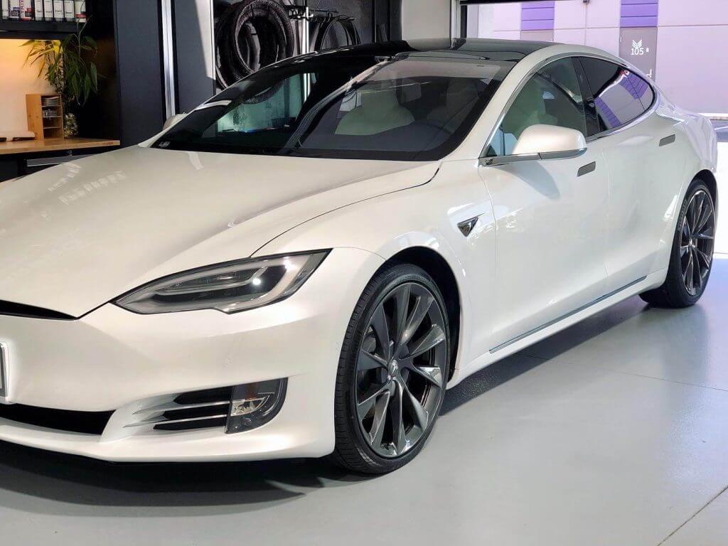 White tesla model S ceramic coating 5 home
